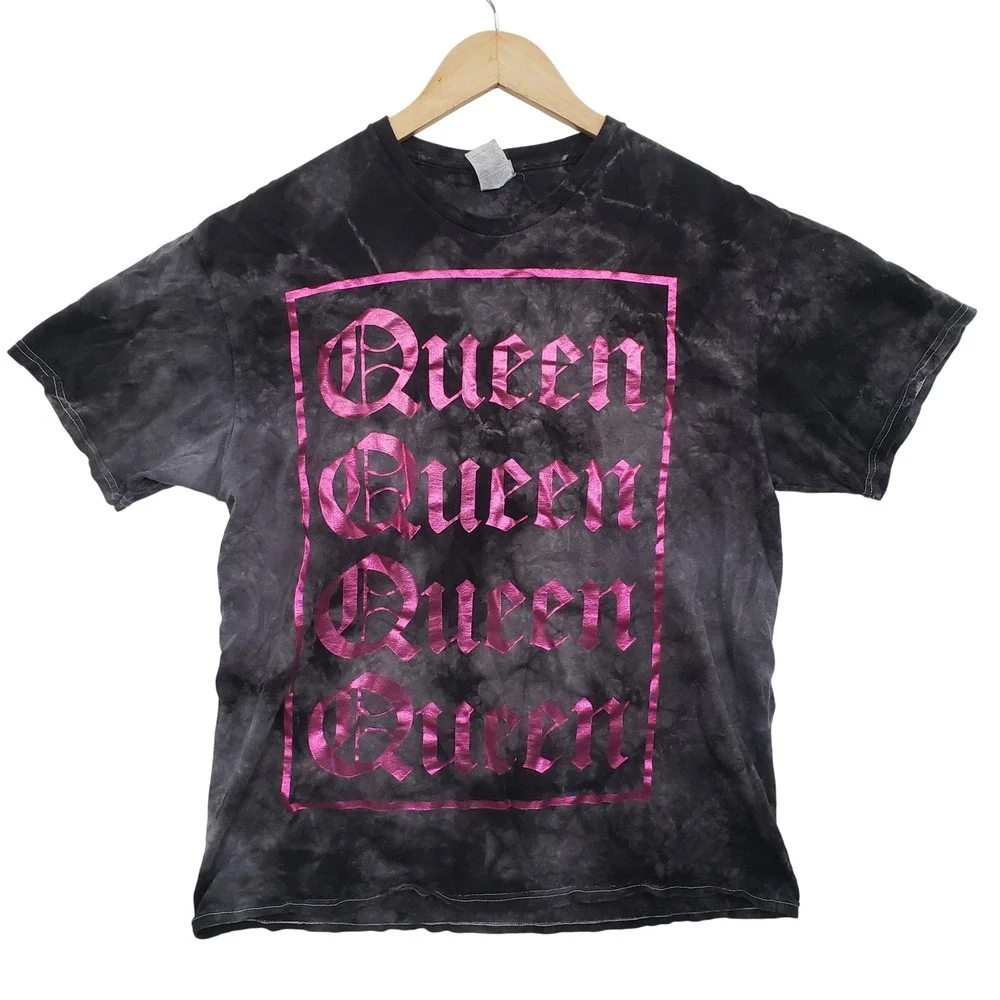 Delta Apparel Queen Tie Dye Graphic T Shirt Womens Large Y2K Goth Alt Grunge - Picture 1 of 6